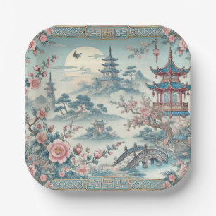 Chinese blue toile paper plates