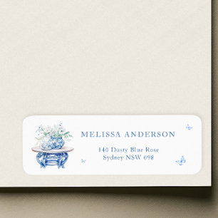 Chinese Blue & White Bridal Shower Return Address Label