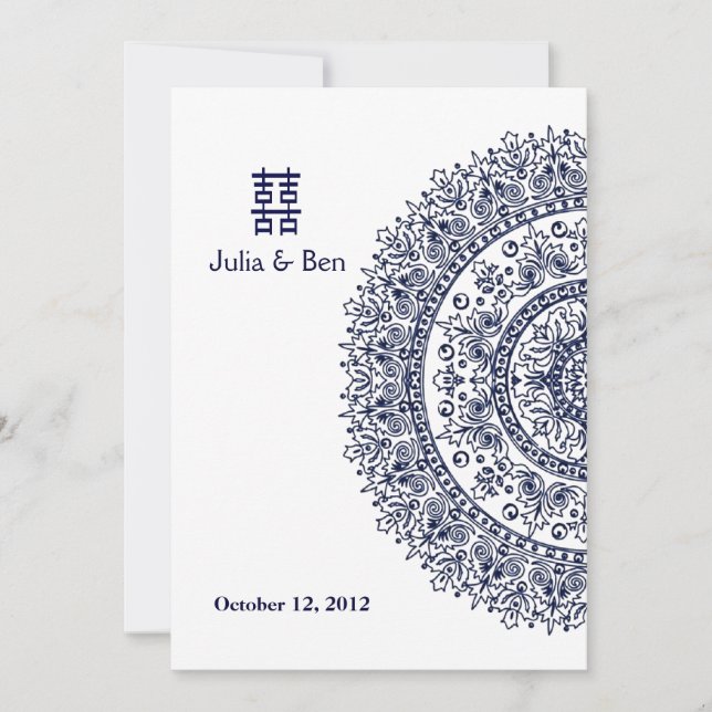 Chinese Blue White Porcelain Double Happiness Invitation (Front)
