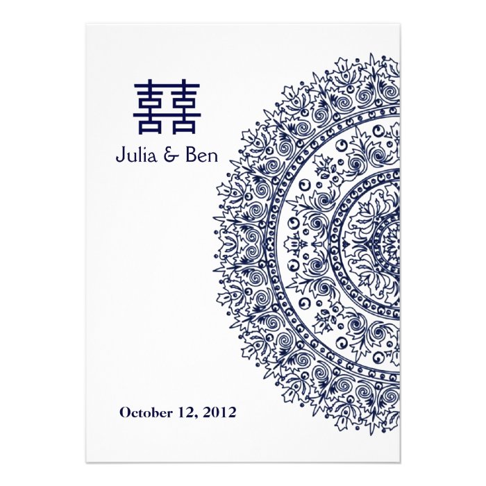 Chinese Blue White Porcelain Double Happiness Invites