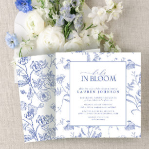 Chinese Blue & White Vintage Floral Baby In Bloom Invitation