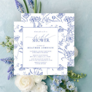 Chinese Blue & White Vintage Floral Bridal Shower Invitation
