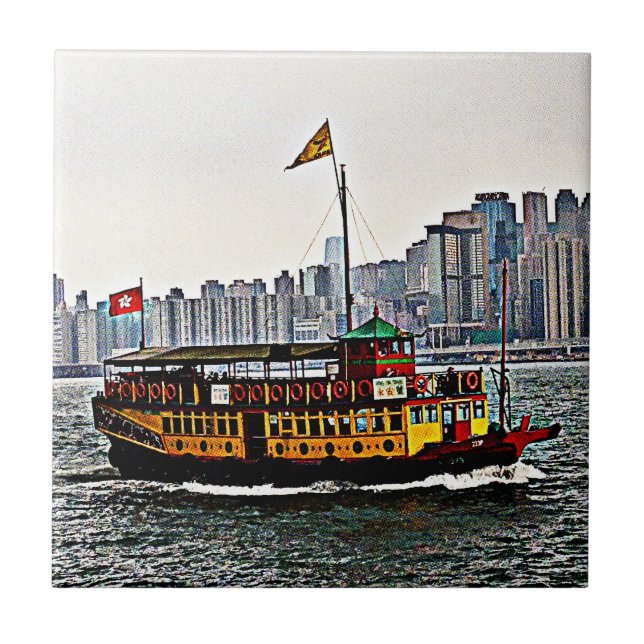 Chinese Boat Victoria Harbour Hong Kong Ceramic Tile (Front)