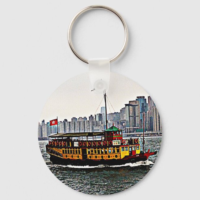 Chinese Boat Victoria Harbour Hong Kong Keychain (Front)