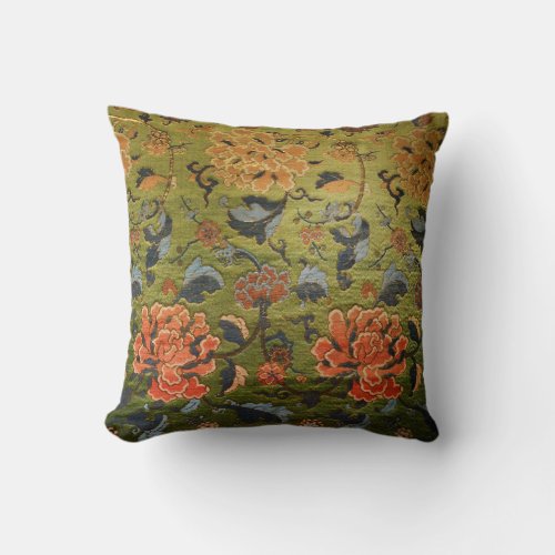 Chinese Brocade Green Throw Pillow