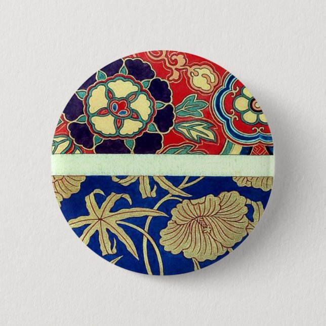 Chinese brocade with red background pinback button (Front)