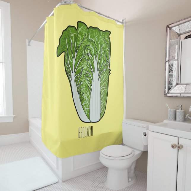 Chinese cabbage cartoon illustration  shower curtain (In Situ)