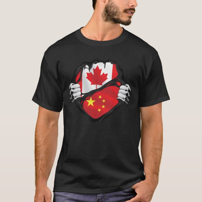 Chinese Canadian Hands Ripped Roots Flag T-Shirt (Front)