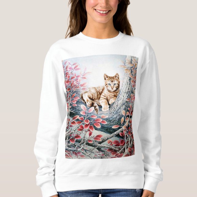 Chinese Cat Art In Tree Sweatshirt (Front)