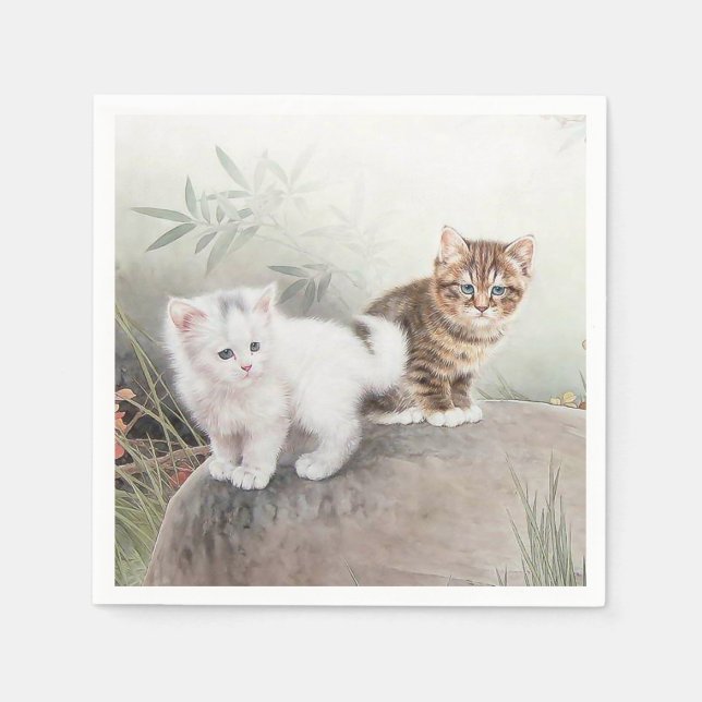 Chinese Cat Art Two Kittens Napkins (Front)