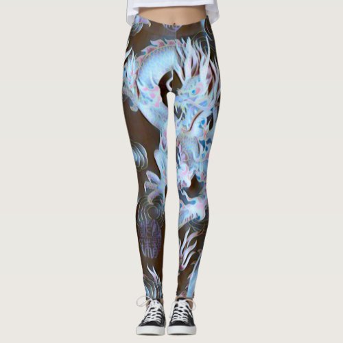 Chinese Celestial Emperor Dragon Hologram Fantasy Leggings