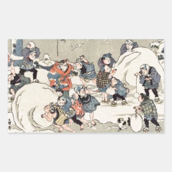 Chinese Children In The Snow Rectangular Sticker by dmorganajonz at Zazzle