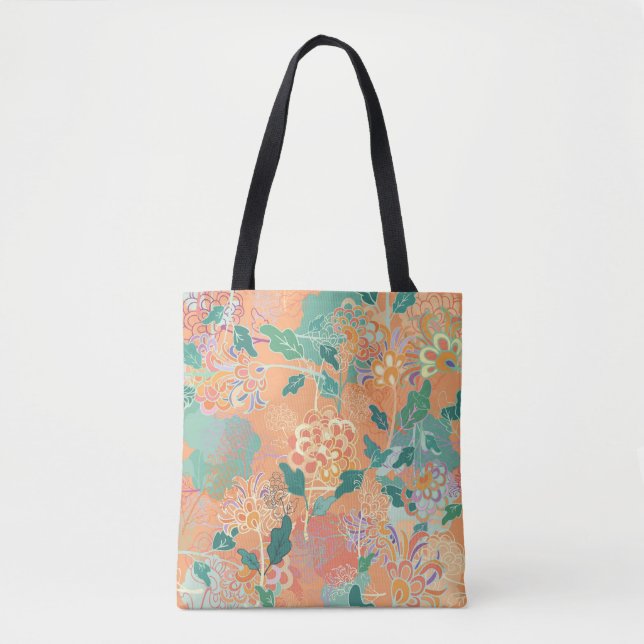 Chinese chrysanthemum: floral orange pattern. tote bag (Front)
