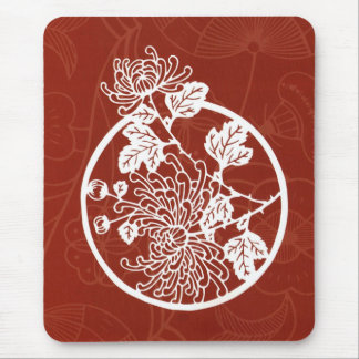 Chinese Chrysanthemums on Red Mouse Pad