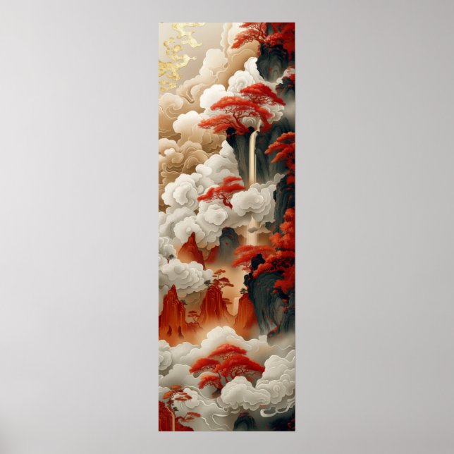 Chinese Clouds Red Gold White Color Poster (Front)