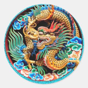 Chinese Colourful Dragon Lotus Flower Art Classic Classic Round Sticker