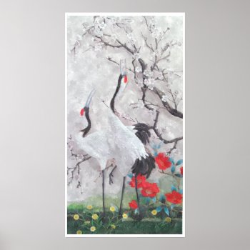 Chinese Crane With Peach Blossom Watercolor Poster by AV_Designs at Zazzle