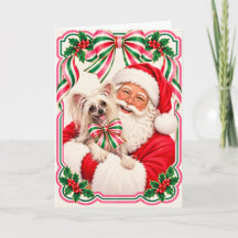 Chinese Crested and Santa Christmas Card