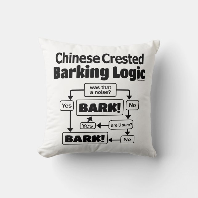 Chinese Crested Barking Logic Throw Pillow (Front)