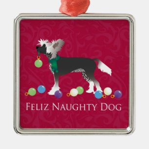 Chinese Crested Christmas Design Metal Ornament