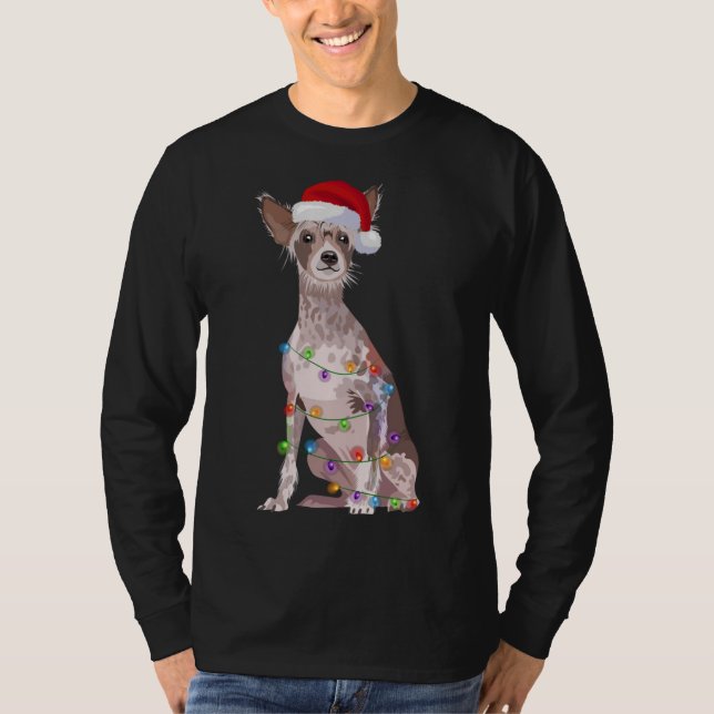 Chinese Crested Christmas Lights Xmas Dog Lover T-Shirt (Front)