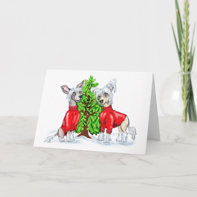 Chinese Crested Christmas Tree Holiday Card (Front)