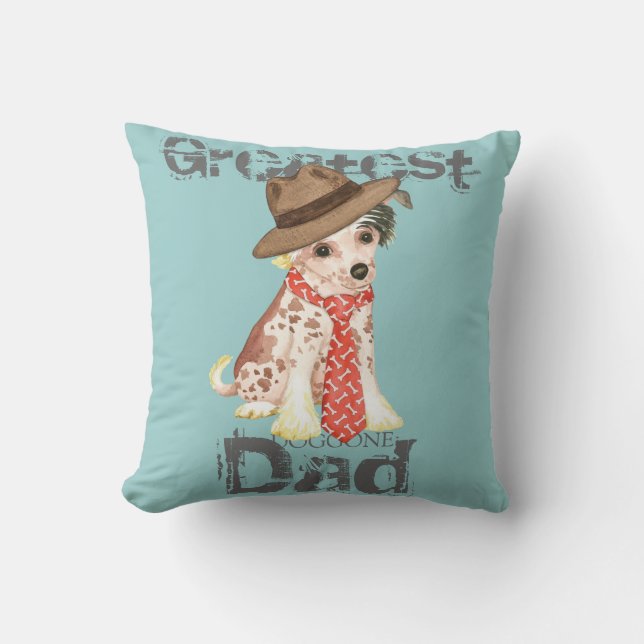 Chinese Crested Dad Throw Pillow (Front)
