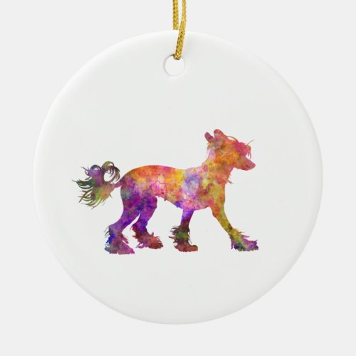 Chinese crested dog 01 in watercolor 2 ceramic ornament