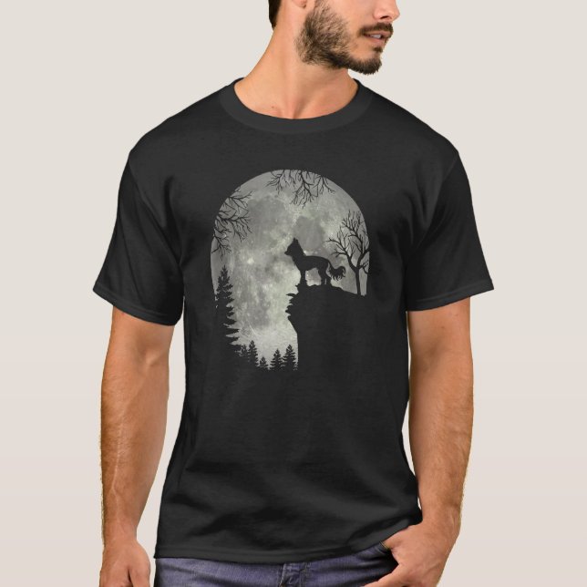 Chinese Crested Dog And Moon Halloween T-Shirt (Front)