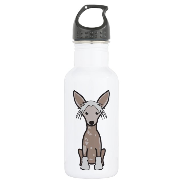 Chinese Crested Dog Cartoon Water Bottle (Front)