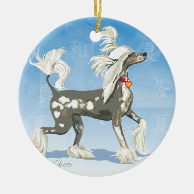 Chinese Crested Dog Ceramic Ornament (Front)