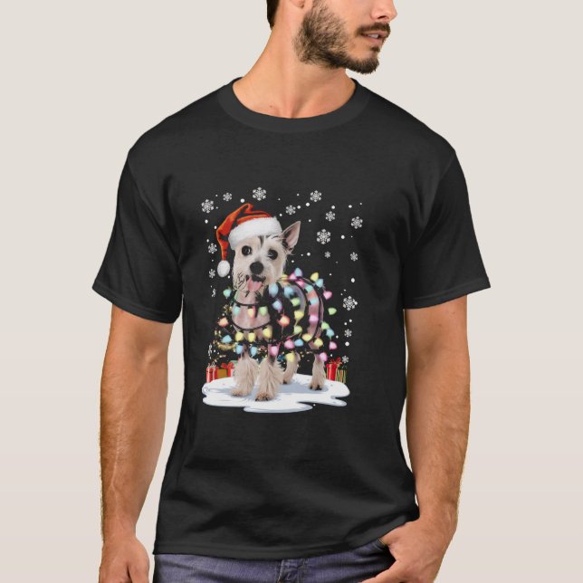 Chinese Crested Dog Christmas Light Xmas Dad Mom T-Shirt (Front)