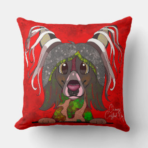 Chinese Crested Dog hand-painted Throw Pillow