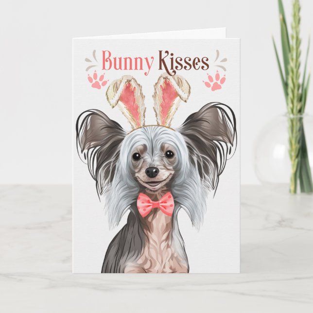 Chinese Crested Dog in Bunny Ears for Easter Holiday Card (Front)