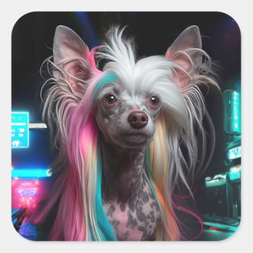 Chinese Crested Dog _ Neon City Night Sticker
