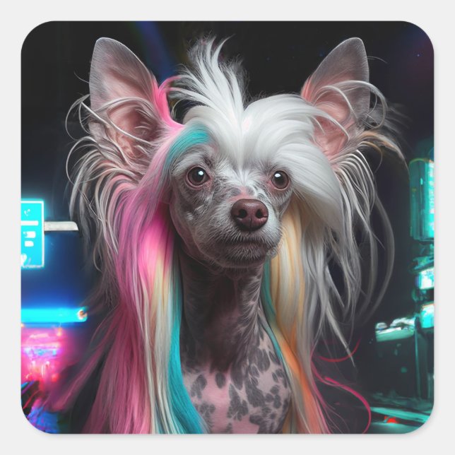 Chinese Crested Dog - Neon City Night Sticker (Front)