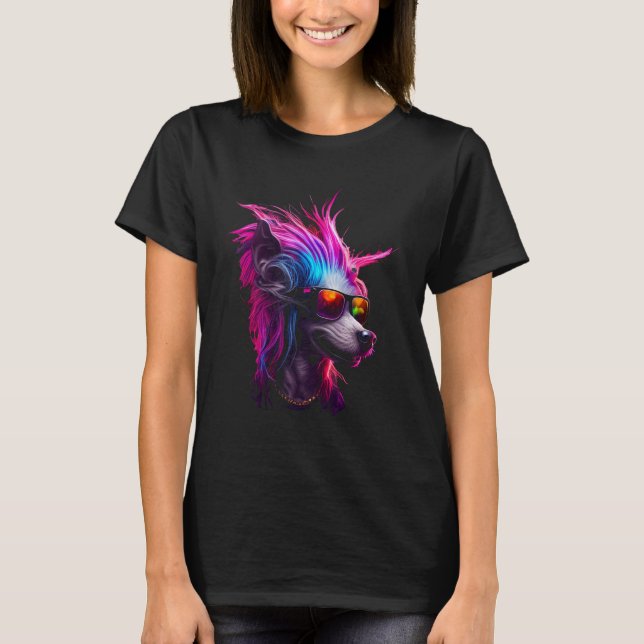 Chinese Crested Dog owner Vaporwave Notorious DJ T-Shirt (Front)