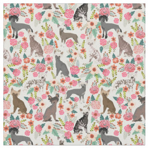 Chinese Crested dogs vintage florals cream Fabric