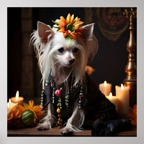 Chinese Crested Dressed like Day of the Dead Poster