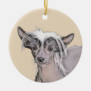 Chinese Crested Hairless Painting Original Dog Art Ceramic Ornament
