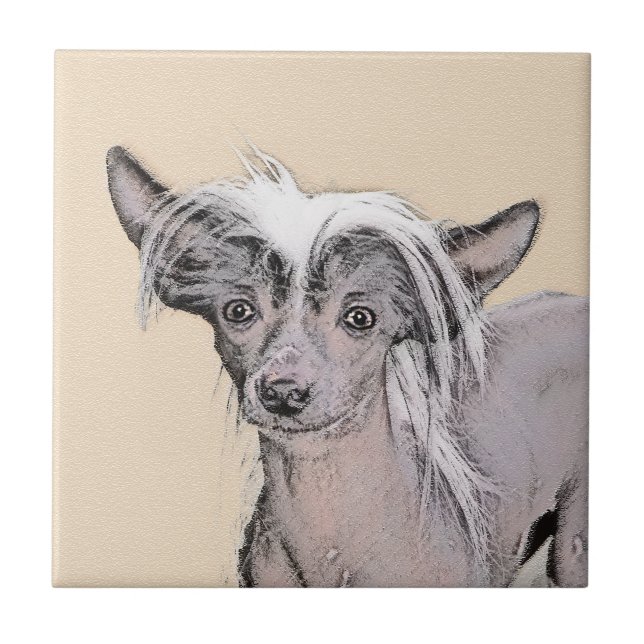 Chinese Crested Hairless Painting Original Dog Art Ceramic Tile (Front)