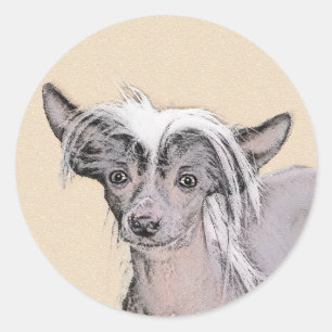 Chinese Crested Hairless Painting Original Dog Art Classic Round Sticker