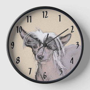 Chinese Crested Hairless Painting Original Dog Art Clock