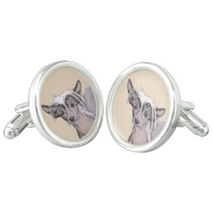 Chinese Crested Hairless Painting Original Dog Art Cufflinks