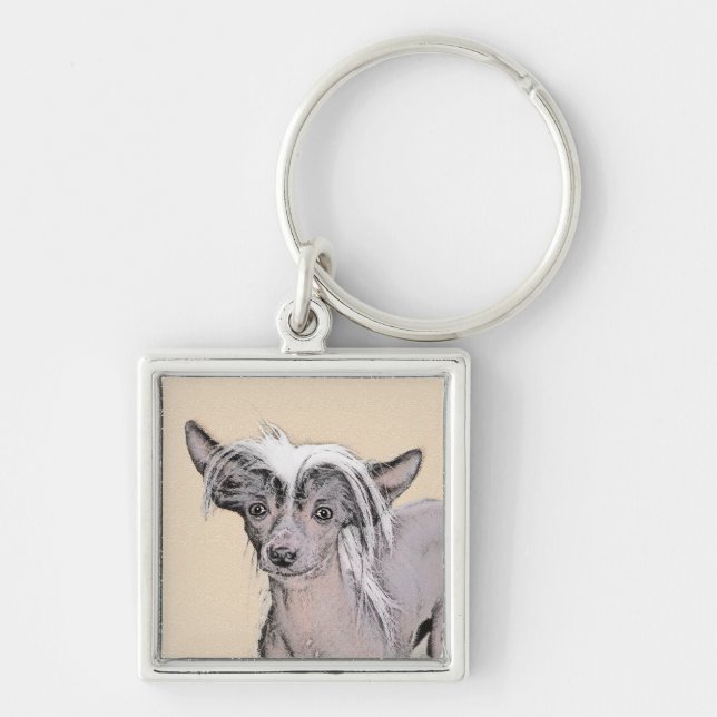 Chinese Crested Hairless Painting Original Dog Art Keychain (Front)