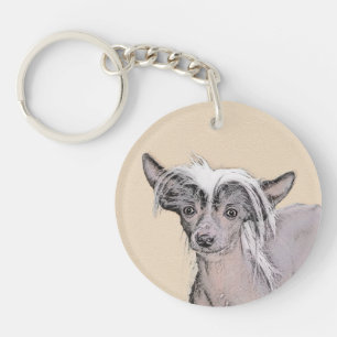 Chinese Crested Hairless Painting Original Dog Art Keychain