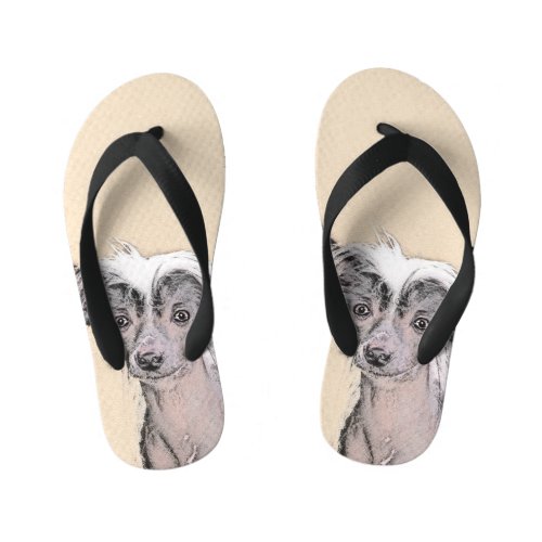 Chinese Crested Hairless Painting Original Dog Art Kids Flip Flops