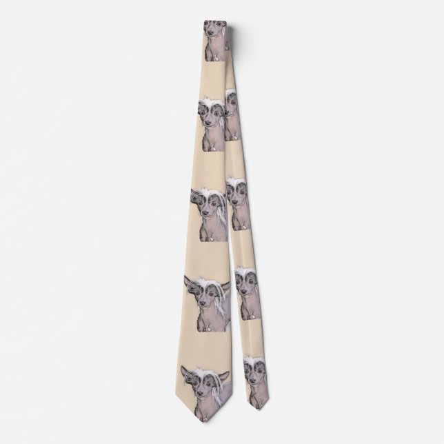 Chinese Crested Hairless Painting Original Dog Art Neck Tie (Front)