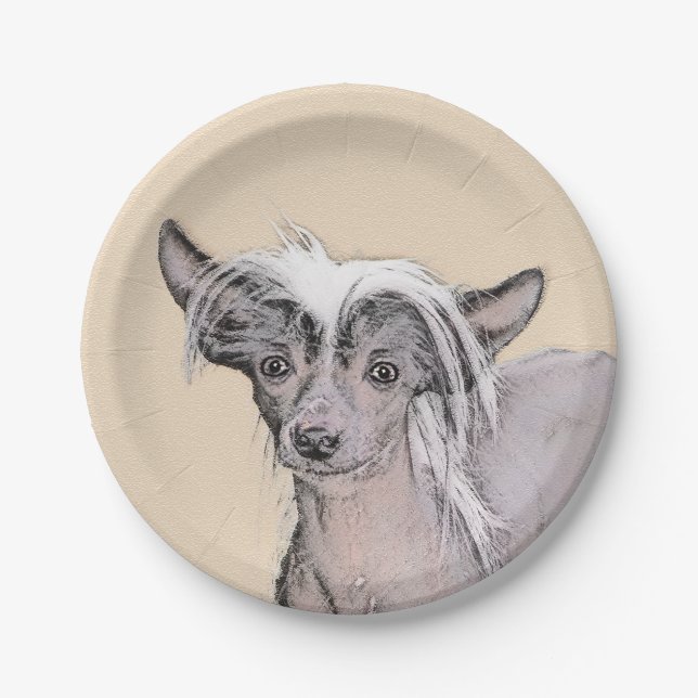 Chinese Crested Hairless Painting Original Dog Art Paper Plates (Front)