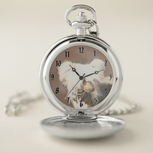 Chinese Crested Hairless Painting Original Dog Art Pocket Watch